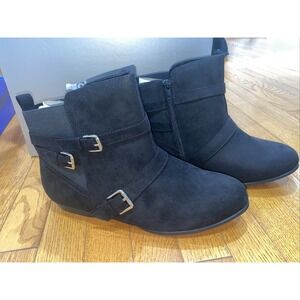 cloudwalkers by avenue Suede Ankle Boots Black 10W Babs Buckle Side‎ Zip